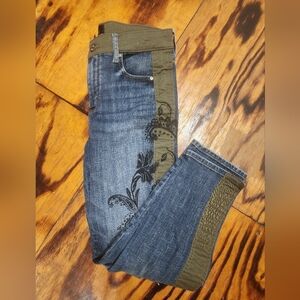 White House Black Market Blue and Olive Cropped Jeans Sz 6S